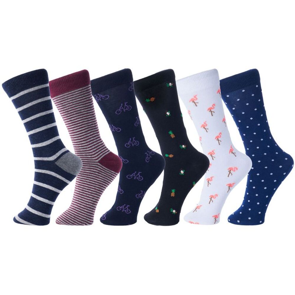 Alpine Swiss 6 Pack Mens Cotton Dress Socks Mid Calf Argyle Pattern Solids Set
